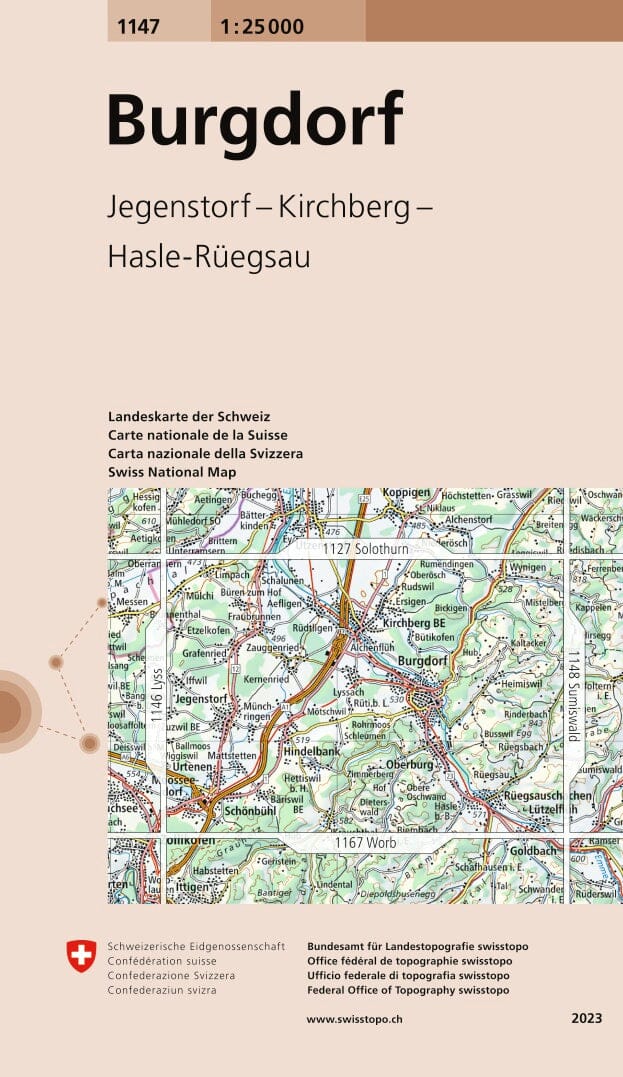Carte topographique n° 1147 - Burgdorf (Suisse) | Swisstopo - 1/25 000 carte pliée Swisstopo 