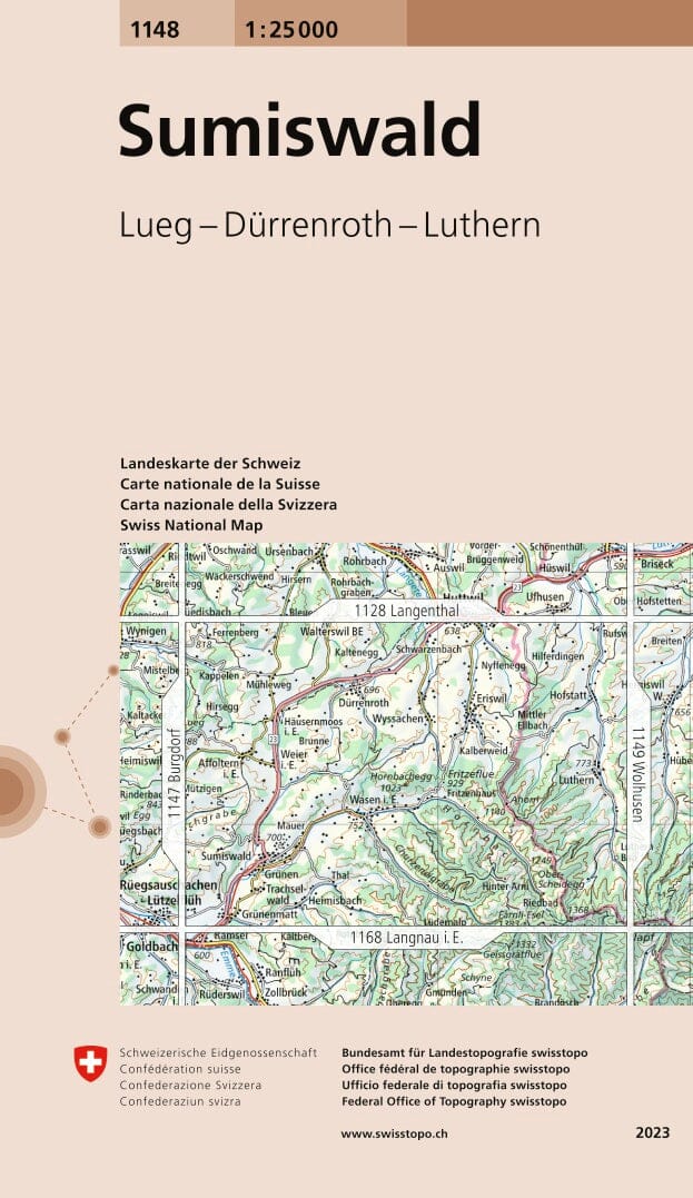 Carte topographique n° 1148 - Sumiswald (Suisse) | Swisstopo - 1/25 000 carte pliée Swisstopo 