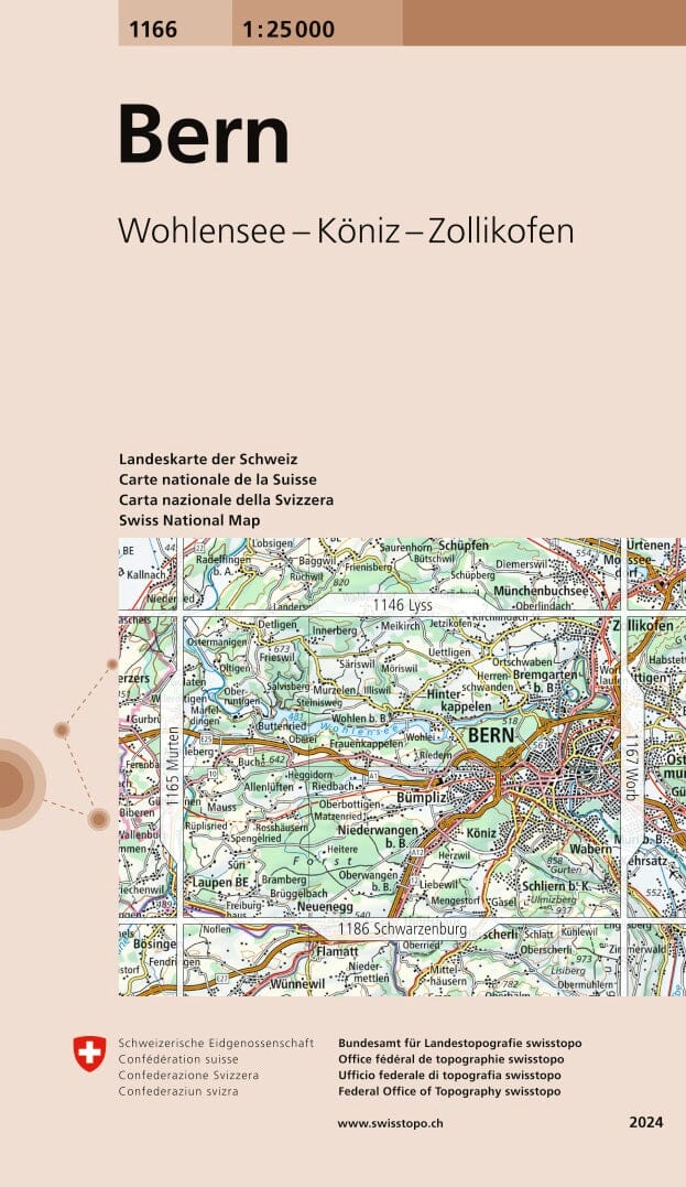 Carte topographique n° 1166 - Bern (Suisse) | Swisstopo - 1/25 000 carte pliée Swisstopo 