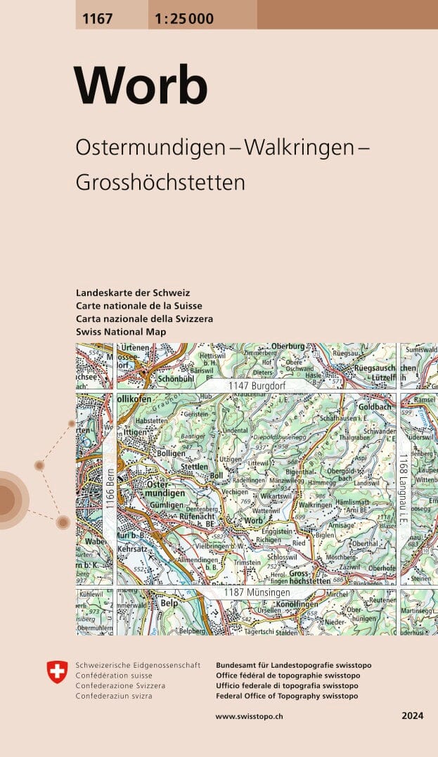 Carte topographique n° 1167 - Worb (Suisse) | Swisstopo - 1/25 000 carte pliée Swisstopo 