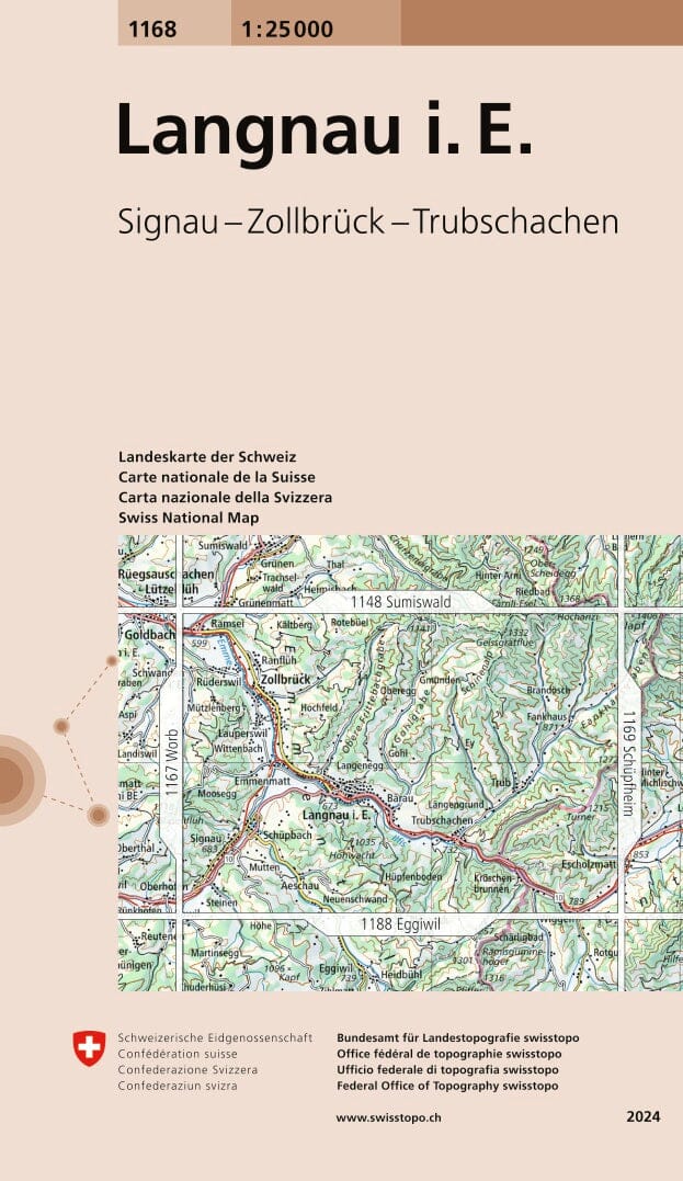 Carte topographique n° 1168 - Langnau i.E. (Suisse) | Swisstopo - 1/25 000 carte pliée Swisstopo 