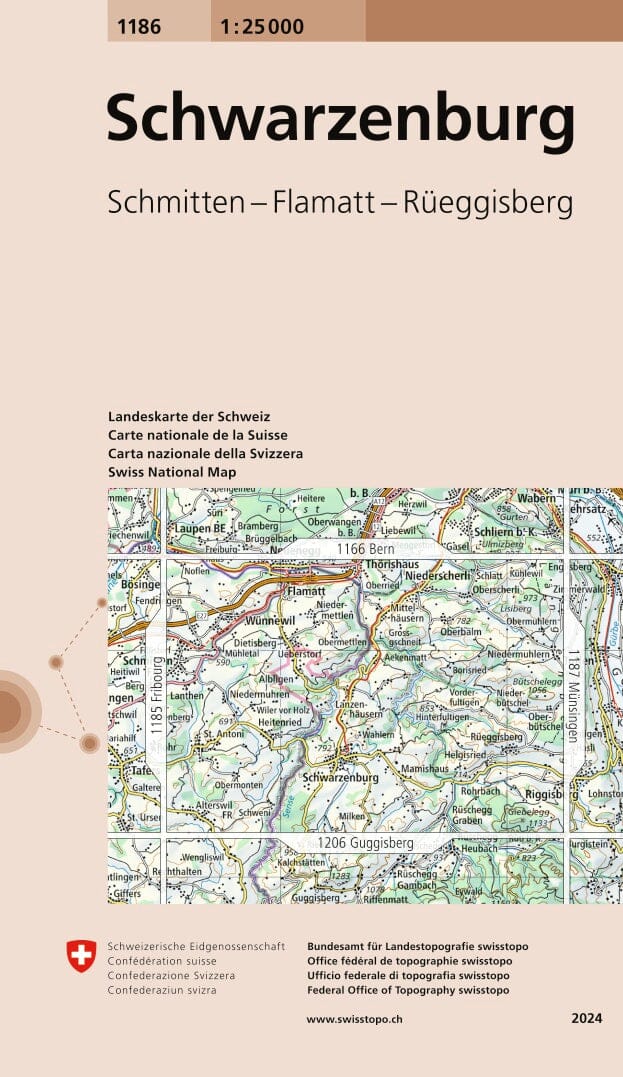 Carte topographique n° 1186 - Schwarzenburg (Suisse) | Swisstopo - 1/25 000 carte pliée Swisstopo 