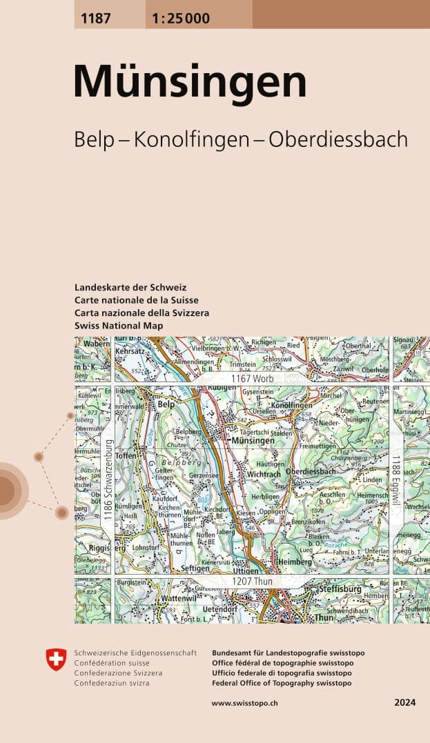 Carte topographique n° 1187 - Münsingen (Suisse) | Swisstopo - 1/25 000 carte pliée Swisstopo 