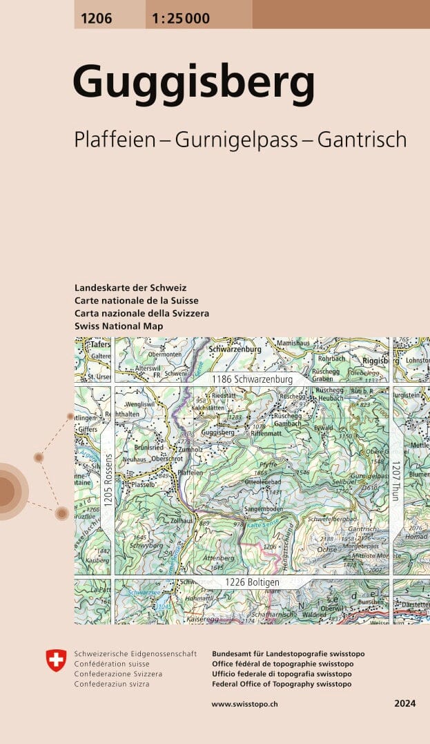 Carte topographique n° 1206 - Guggisberg (Suisse) | Swisstopo - 1/25 000 carte pliée Swisstopo 
