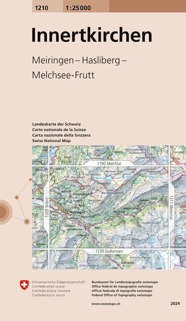 Carte topographique n° 1210 - Innertkirchen (Suisse) | Swisstopo - 1/25 000 carte pliée Swisstopo 