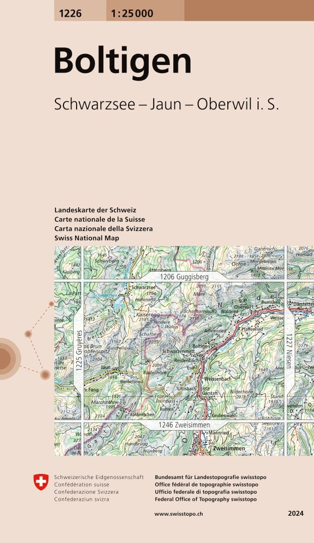 Carte topographique n° 1226 - Boltigen (Suisse) | Swisstopo - 1/25 000 carte pliée Swisstopo 
