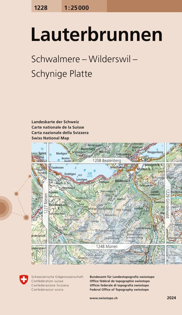 Carte topographique n° 1228 - Lauterbrunnen (Suisse) | Swisstopo - 1/25 000 carte pliée Swisstopo 