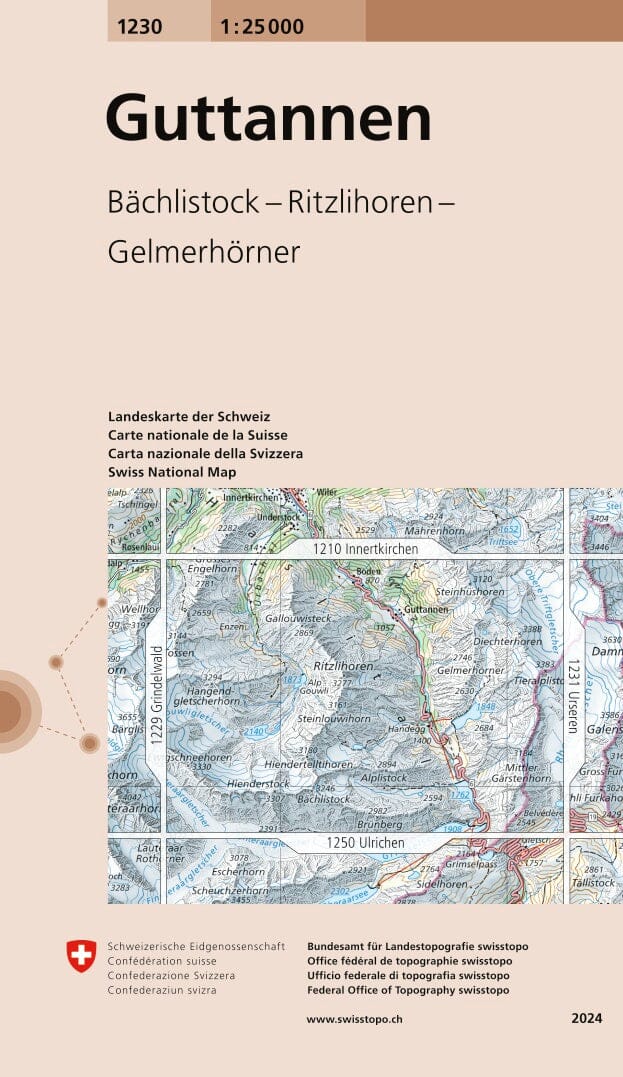 Carte topographique n° 1230 - Guttannen (Suisse) | Swisstopo - 1/25 000 carte pliée Swisstopo 