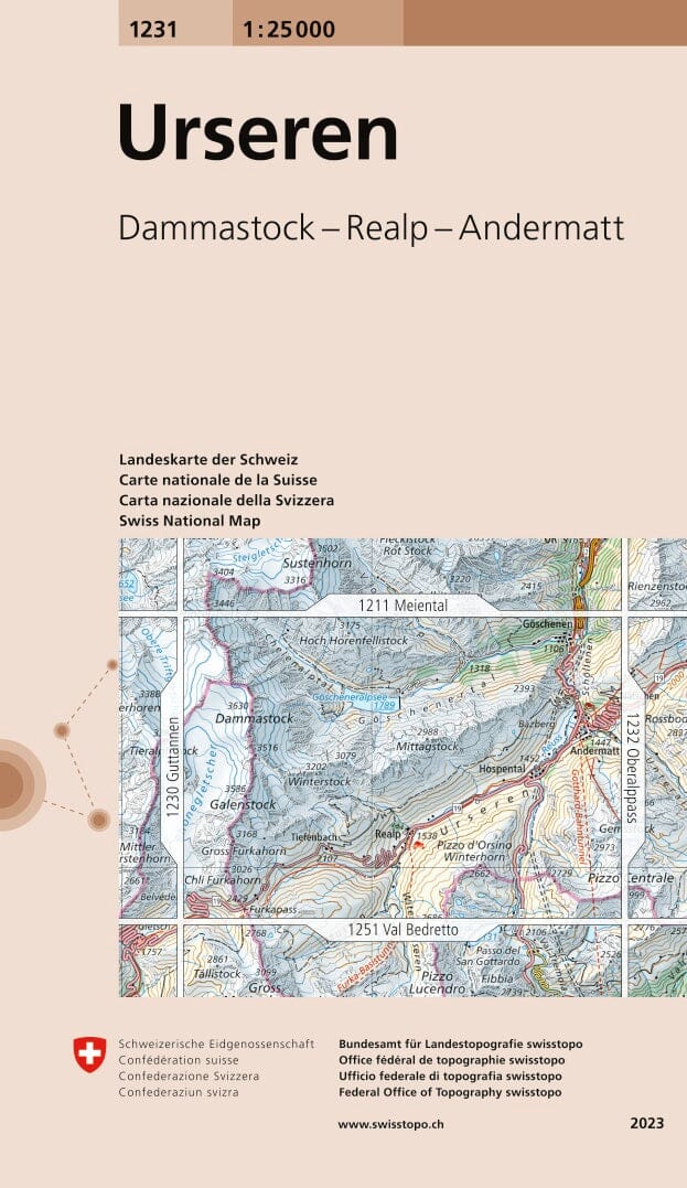 Carte topographique n° 1231 - Urseren (Suisse) | Swisstopo - 1/25 000 carte pliée Swisstopo 