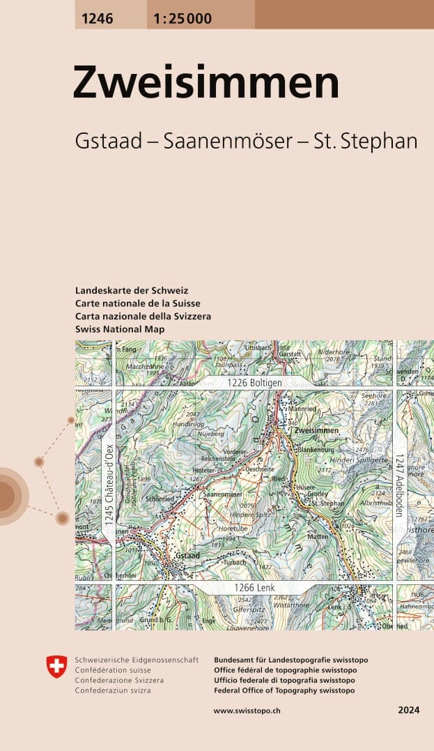 Carte topographique n° 1246 - Zweisimmen (Suisse) | Swisstopo - 1/25 000 carte pliée Swisstopo 