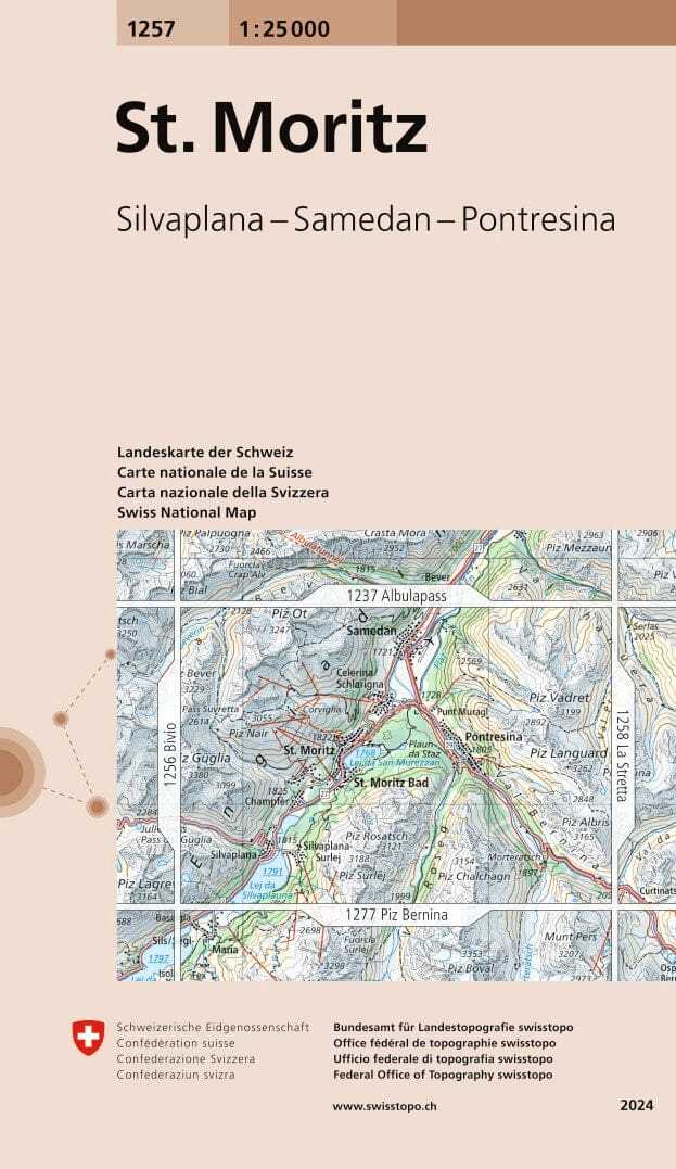 Carte topographique n° 1257 - St-Moritz (Suisse) | Swisstopo - 1/25 000 carte pliée Swisstopo 