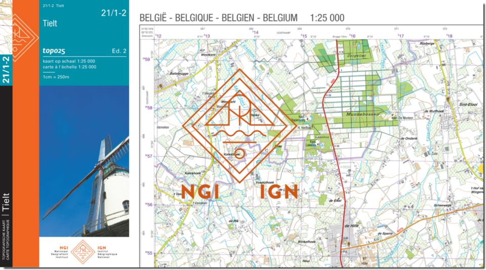 Carte topographique n° 21/1-2 - Tielt (Belgique) | NGI topo 25 carte pliée IGN Belgique 