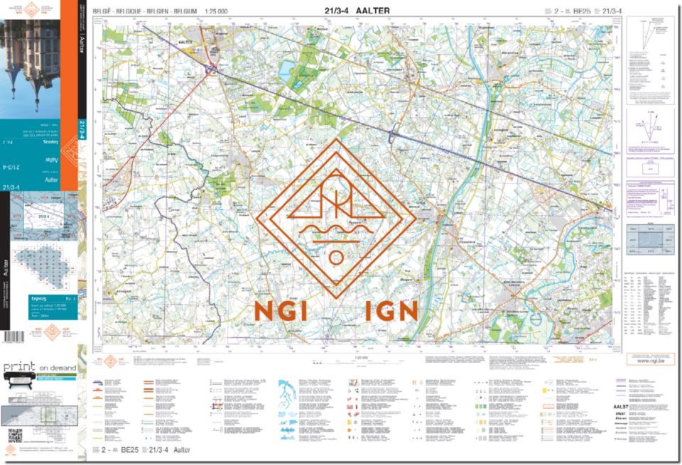 Carte topographique n° 21/3-4 - Aalter (Belgique) | NGI topo 25 carte pliée IGN Belgique 