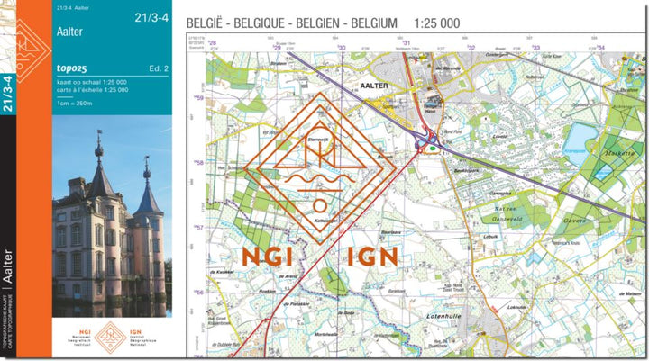 Carte topographique n° 21/3-4 - Aalter (Belgique) | NGI topo 25 carte pliée IGN Belgique 