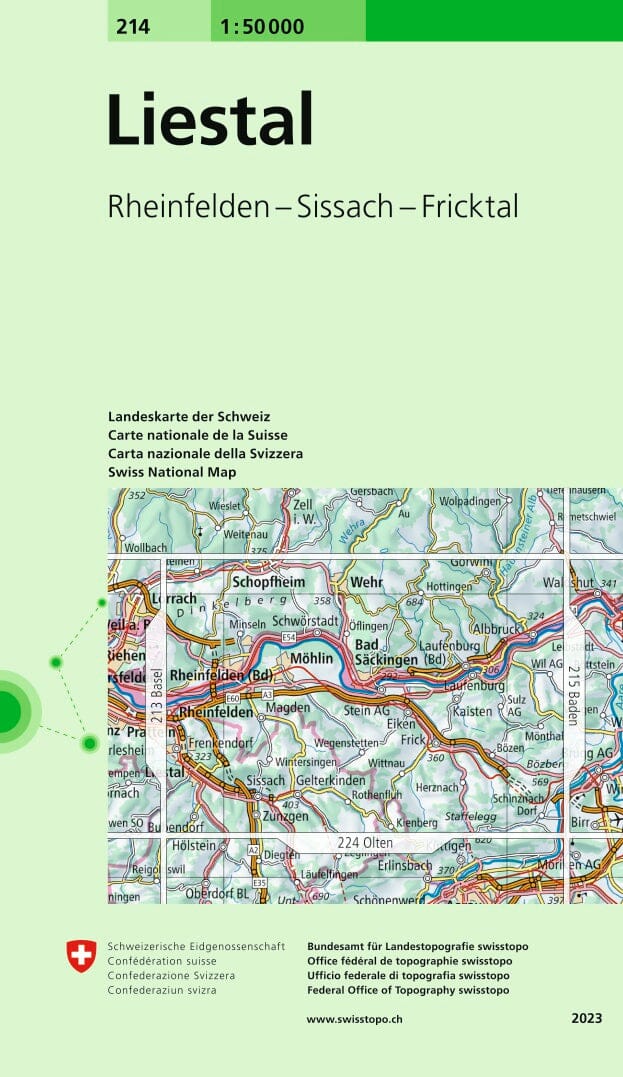 Carte topographique n° 214 - Liestal (Suisse) | Swisstopo - 1/50 000 carte pliée Swisstopo 