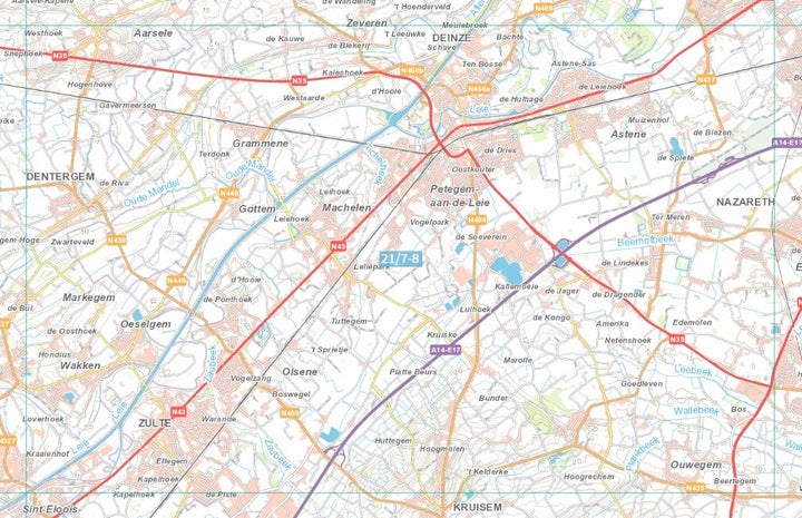 Carte topographique n° 21/7-8 - Deinze (Belgique) | NGI topo 25 carte pliée IGN Belgique 