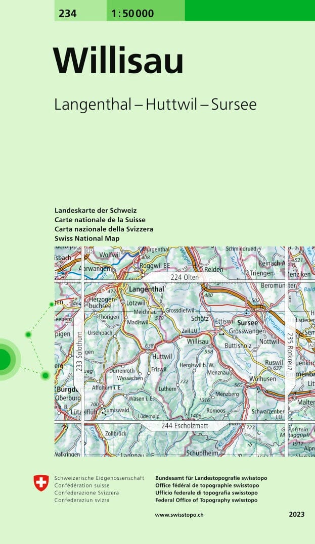Carte topographique n° 234 - Willisau (Suisse) | Swisstopo - 1/50 000 carte pliée Swisstopo 