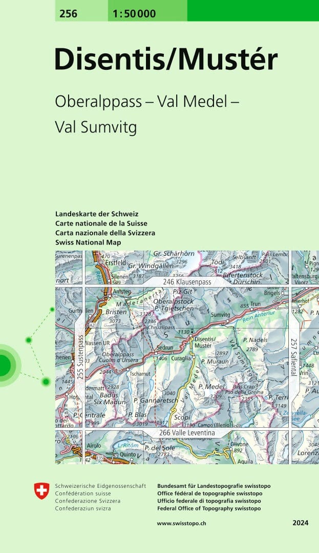 Carte topographique n° 256 - Disentis, Mustèr (Suisse) | Swisstopo - 1/50 000 carte pliée Swisstopo 