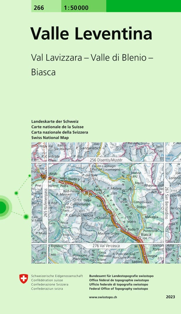Carte topographique n° 266 - Valle Leventina (Suisse) | Swisstopo - 1/50 000 carte pliée Swisstopo 