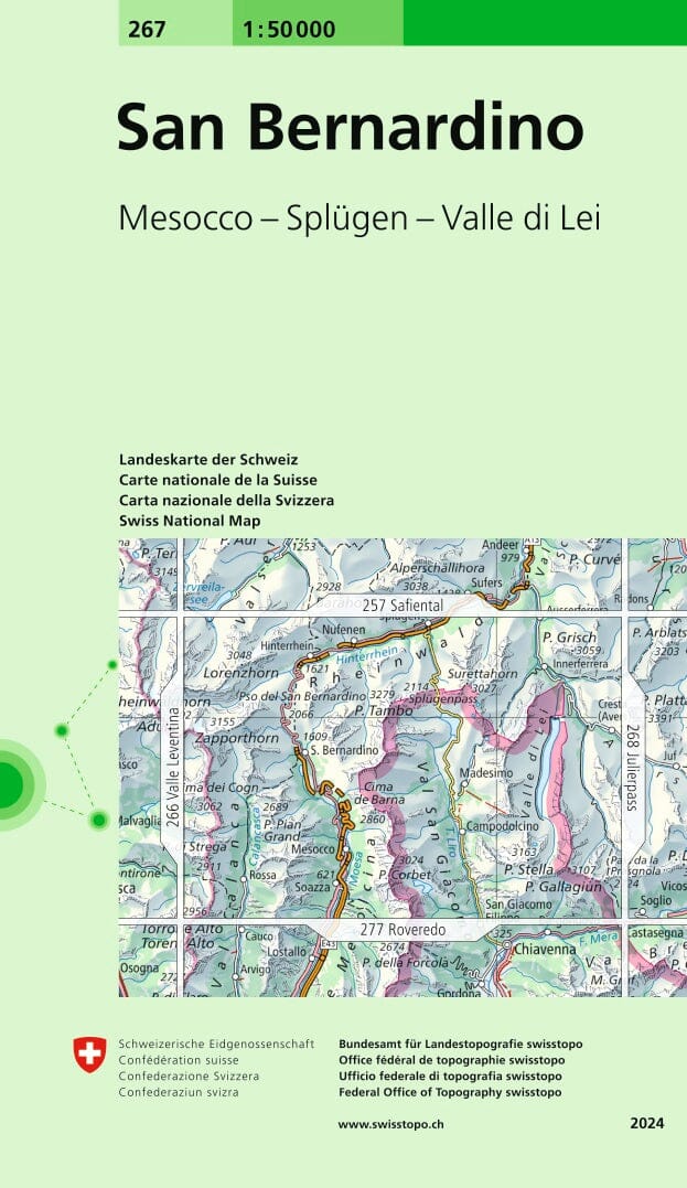 Carte topographique n° 267 - San Bernardino (Suisse) | Swisstopo - 1/50 000 carte pliée Swisstopo 