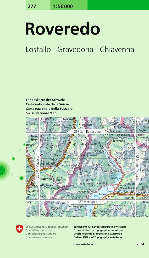 Carte topographique n° 277 - Roveredo (Suisse) | Swisstopo - 1/50 000 carte pliée Swisstopo 