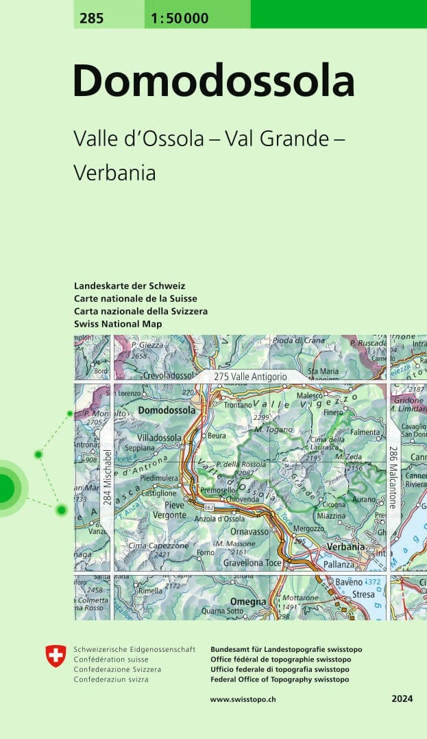 Carte topographique n° 285 - Domodossola (Suisse) | Swisstopo - 1/50 000 carte pliée Swisstopo 