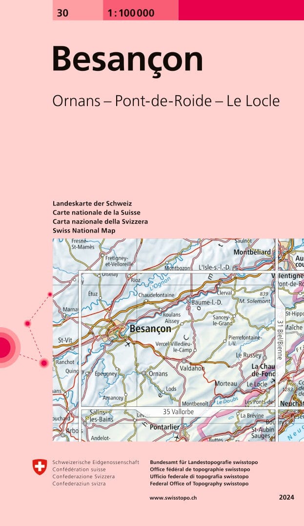 Carte topographique n° 30 - Besançon (France) | Swisstopo - 1/100 000 carte pliée Swisstopo 