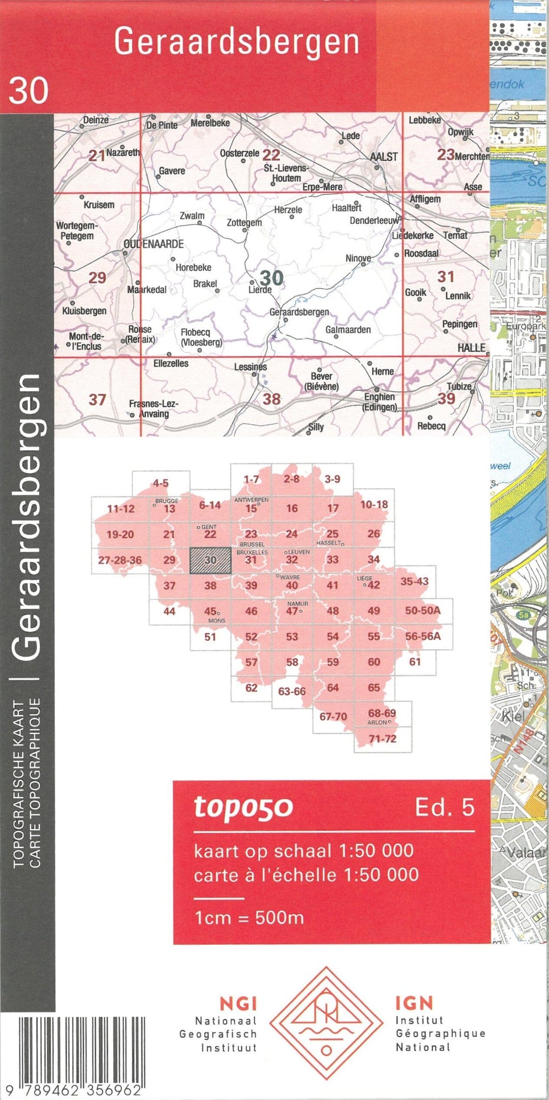 Carte topographique n° 30 - Geraardsbergen (Belgique) | NGI - 1/50 000 carte pliée IGN Belgique 