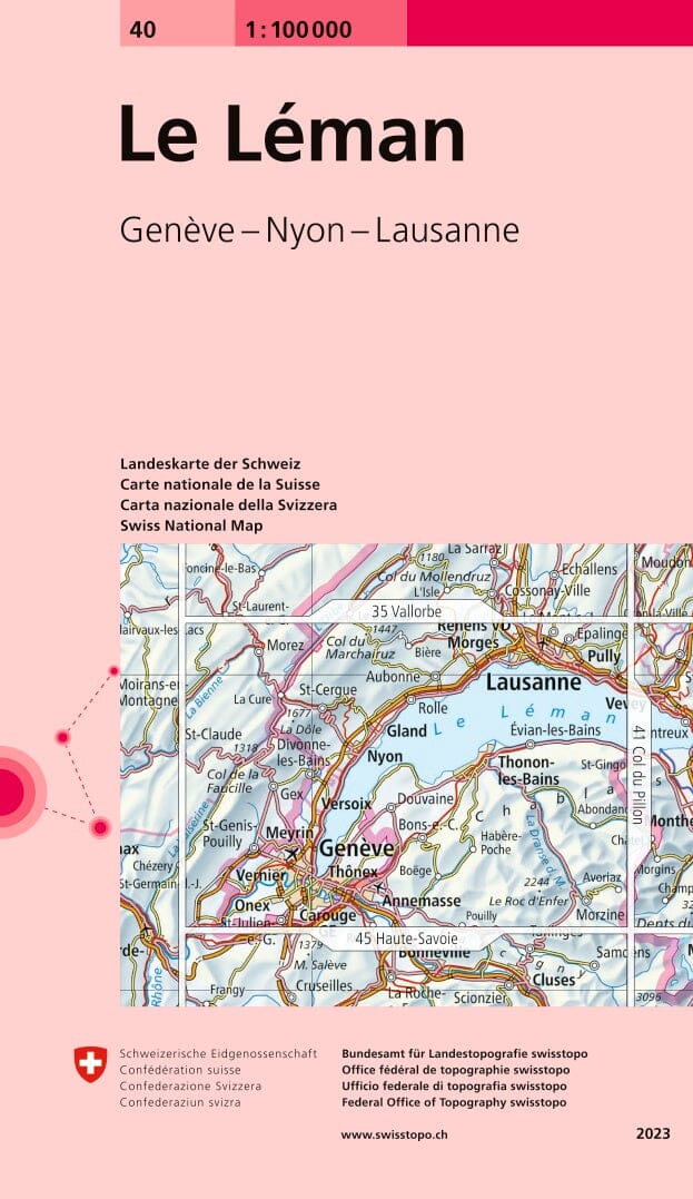 Carte topographique n° 40 - Le Leman (Suisse) | Swisstopo - 1/100 000 carte pliée Swisstopo 