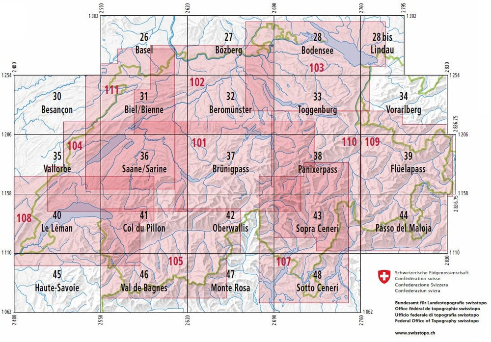 Carte topographique n° 48 - Sotto Ceneri (Suisse) | Swisstopo - 1/100 000 carte pliée Swisstopo 