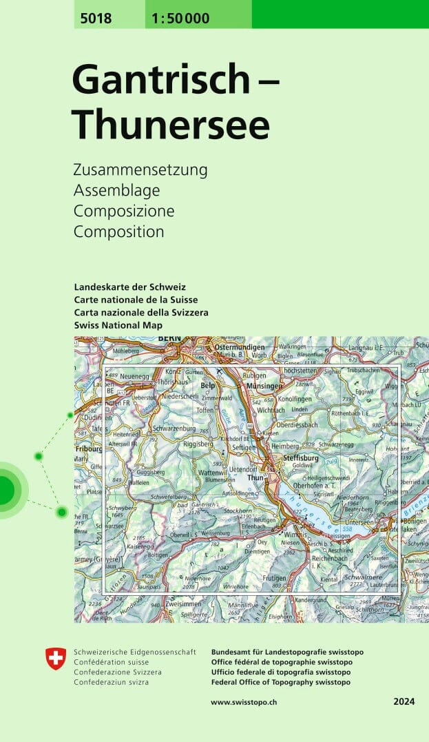 Carte topographique n° 5018 - Gantrisch, Thuner See (Suisse) | Swisstopo - 1/50 000 carte pliée Swisstopo 