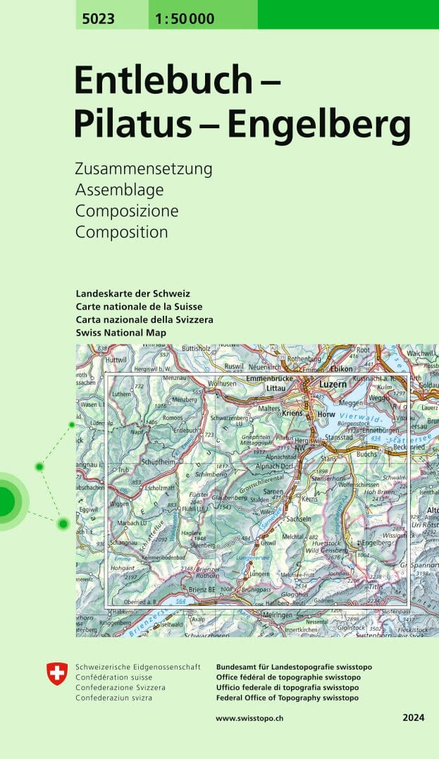 Carte topographique n° 5023 - Entlebuch, Pilatus, Engelberg (Suisse) | Swisstopo - 1/50 000 carte pliée Swisstopo 