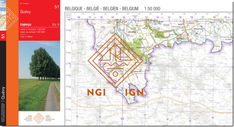 Carte topographique n° 51 - Quévy (Belgique) | NGI - 1/50 000 carte pliée IGN Belgique 