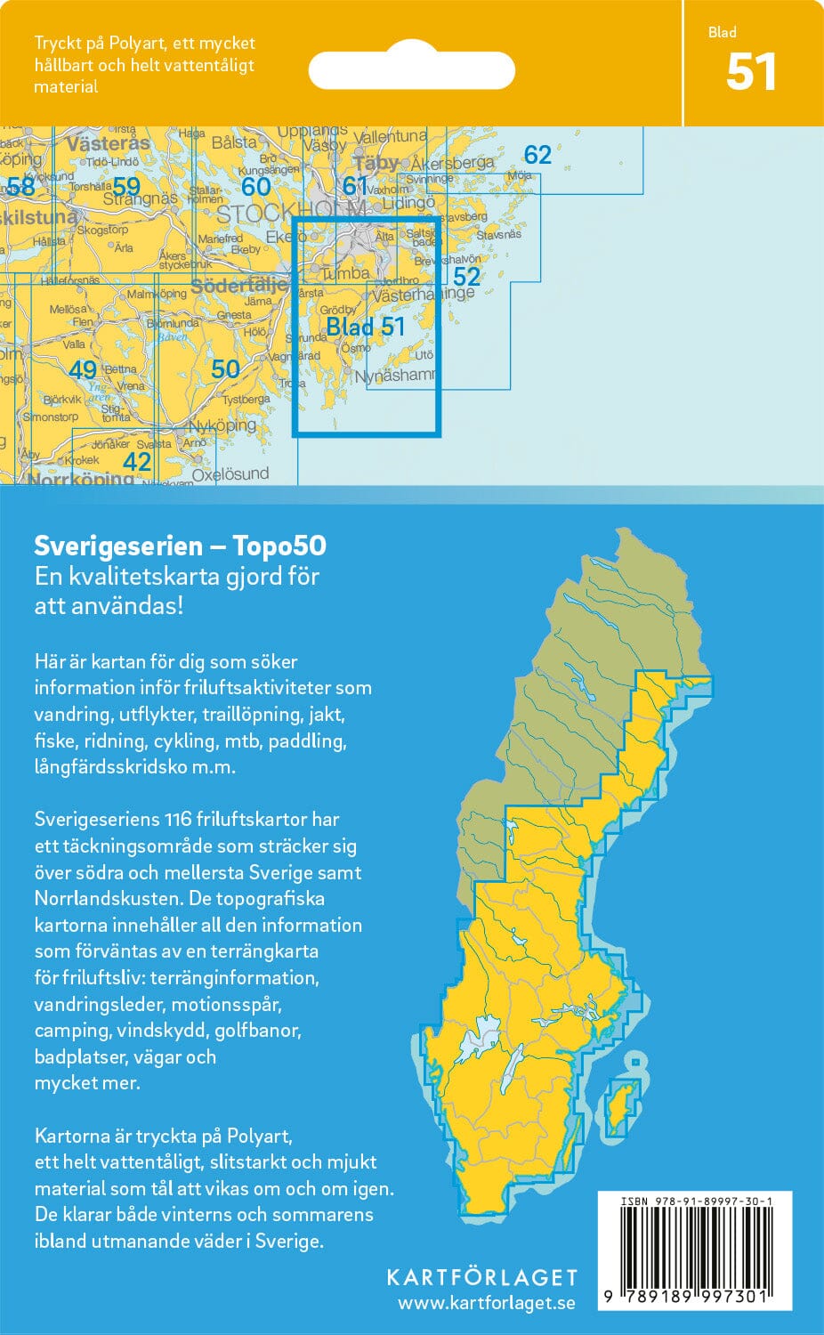 Carte topographique n° 51 - Södertörn (Suède) | Norstedts - Sverigeserien carte pliée Norstedts 