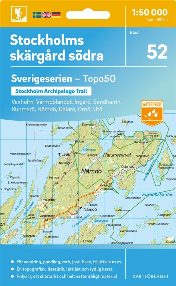 Carte topographique n° 52 - Stockholms skärgård södra (Suède) | Norstedts - Sverigeserien carte pliée Norstedts 