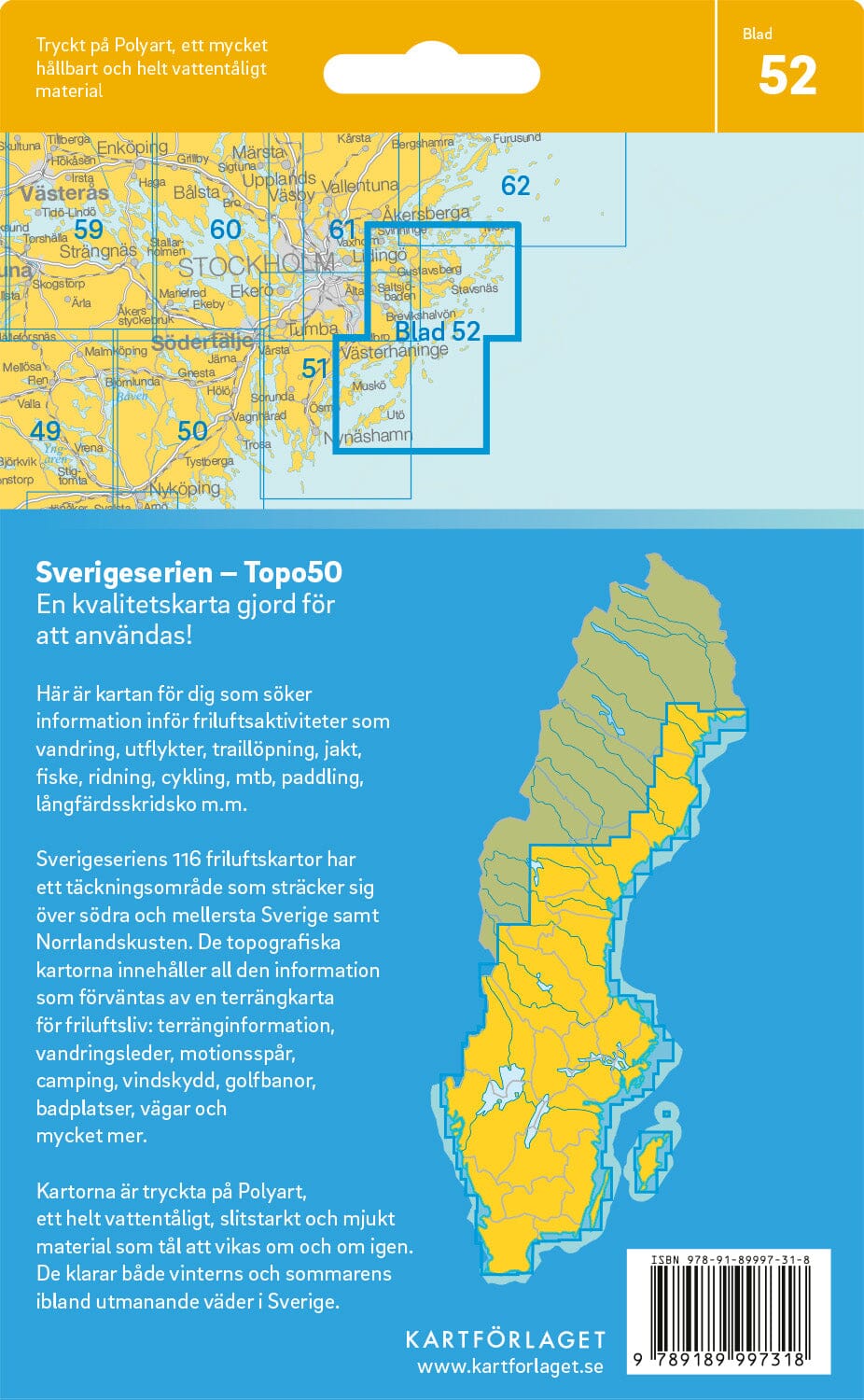 Carte topographique n° 52 - Stockholms skärgård södra (Suède) | Norstedts - Sverigeserien carte pliée Norstedts 