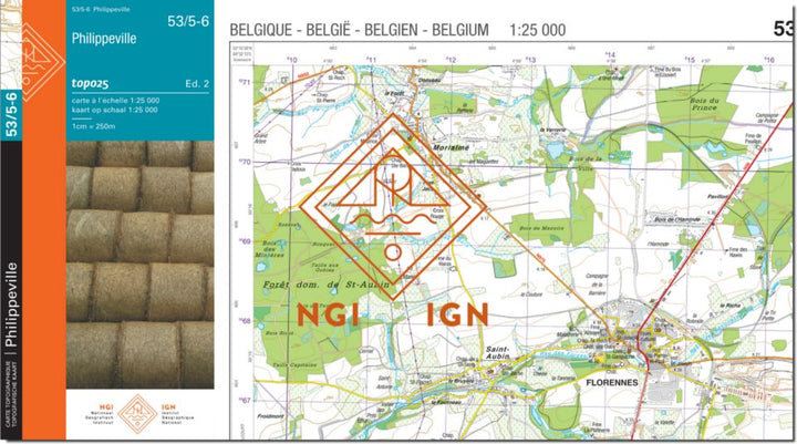 Carte topographique n° 53/5-6 - Philippeville (Belgique) | NGI topo 25 carte pliée IGN Belgique 