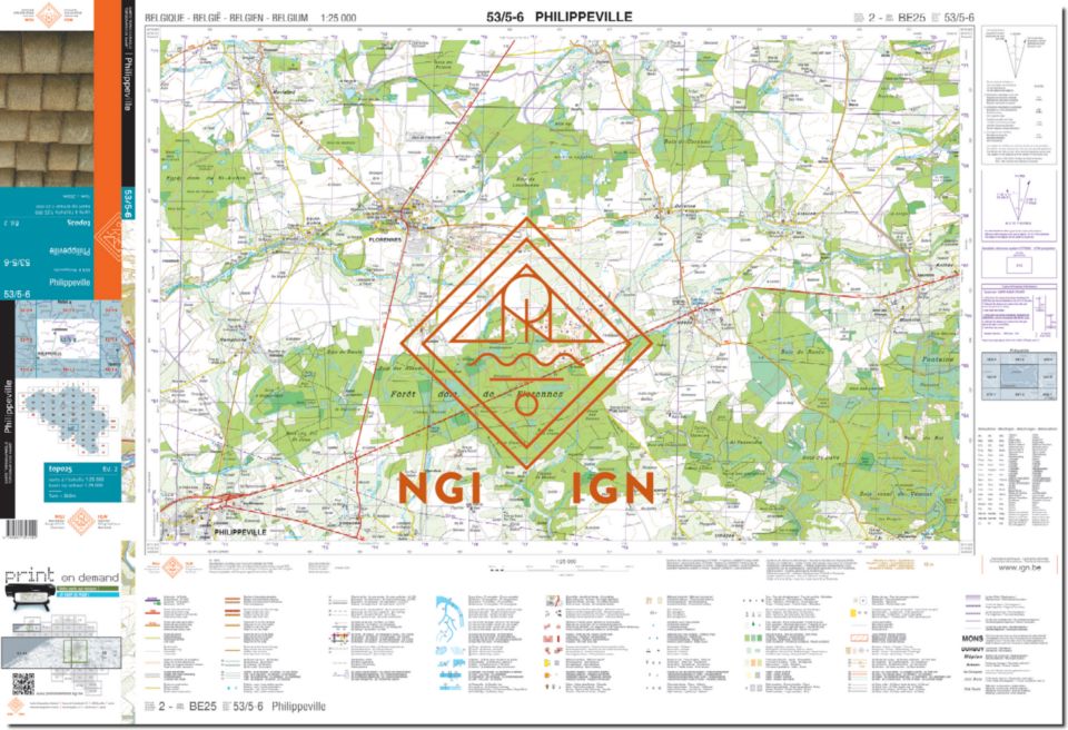 Carte topographique n° 53/5-6 - Philippeville (Belgique) | NGI topo 25 carte pliée IGN Belgique 