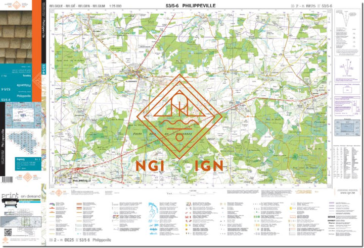 Carte topographique n° 53/5-6 - Philippeville (Belgique) | NGI topo 25 carte pliée IGN Belgique 