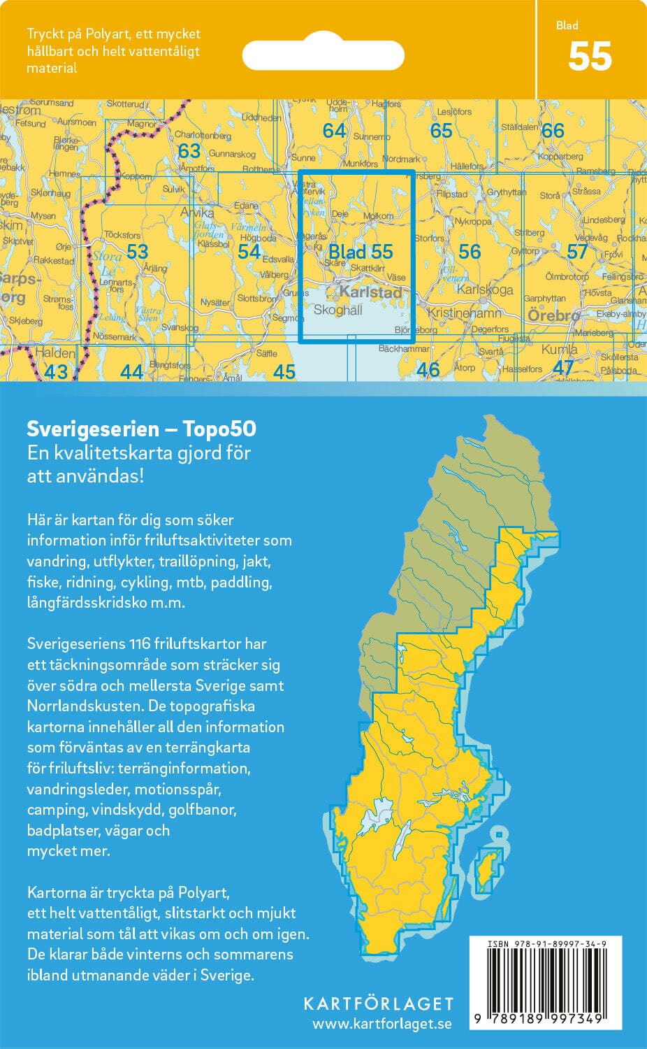 Carte topographique n° 55 - Karlstad (Suède) | Norstedts - Sverigeserien carte pliée Norstedts 