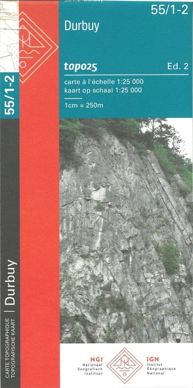 Carte topographique n° 55/1-2 - Durbuy (Belgique) | NGI topo 25 carte pliée IGN Belgique 