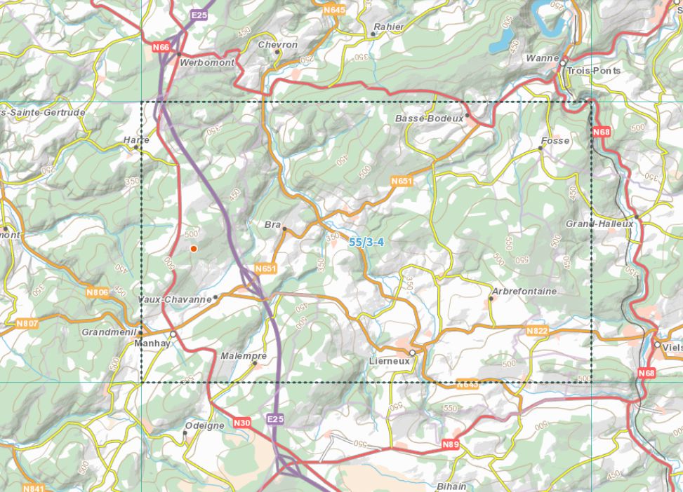 Carte topographique n° 55/3-4 - Lierneux (Belgique) | NGI topo 25 carte pliée IGN Belgique 