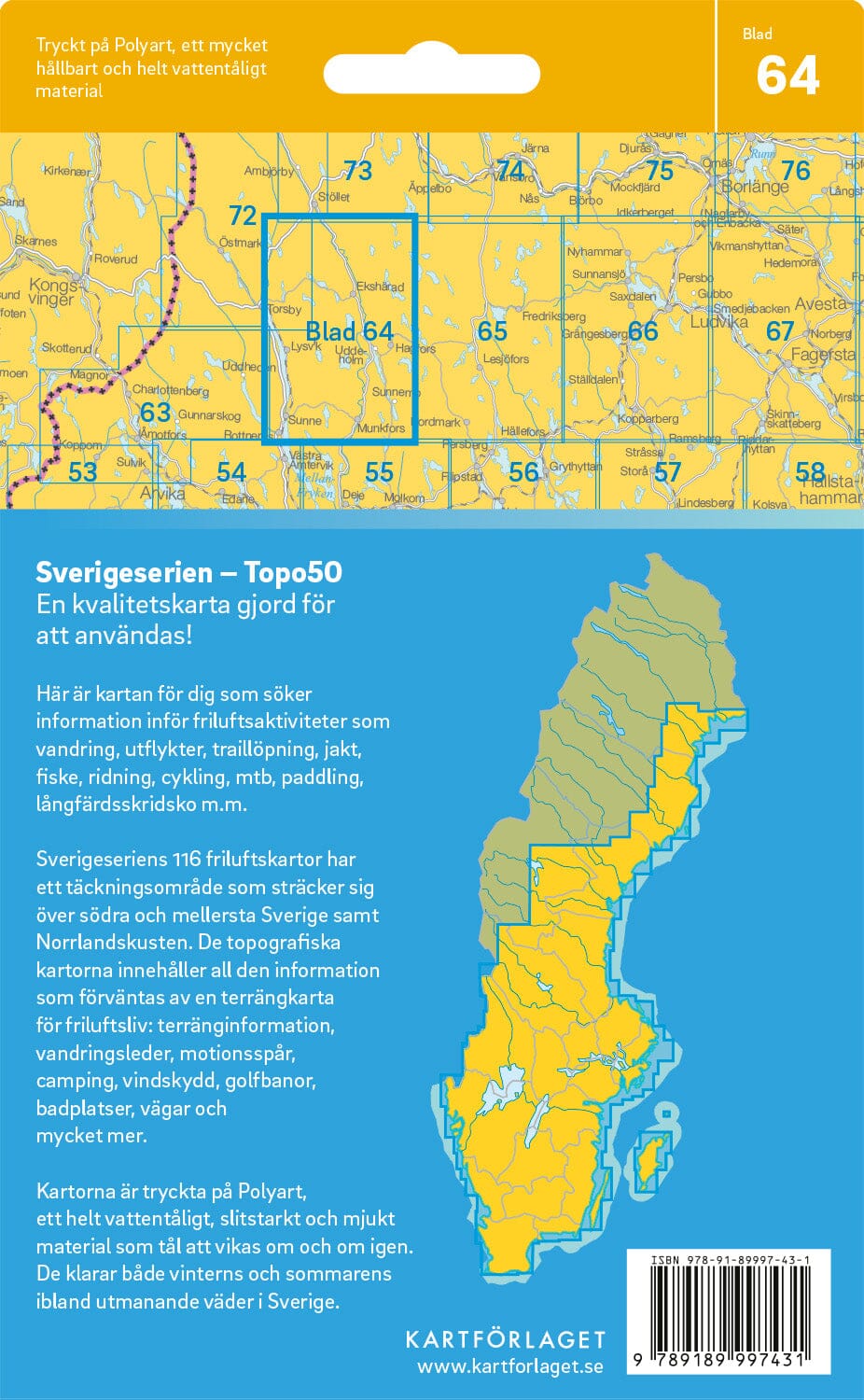 Carte topographique n° 64 - Hagfors (Suède) | Norstedts - Sverigeserien carte pliée Norstedts 
