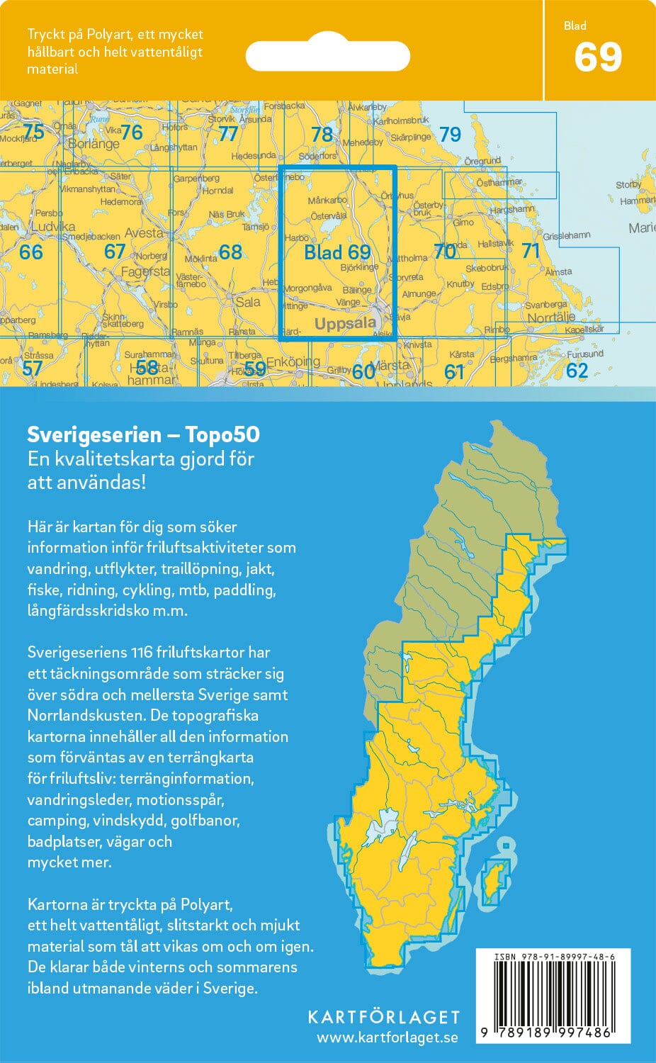 Carte topographique n° 69 - Uppsala (Suède) | Norstedts - Sverigeserien carte pliée Norstedts 