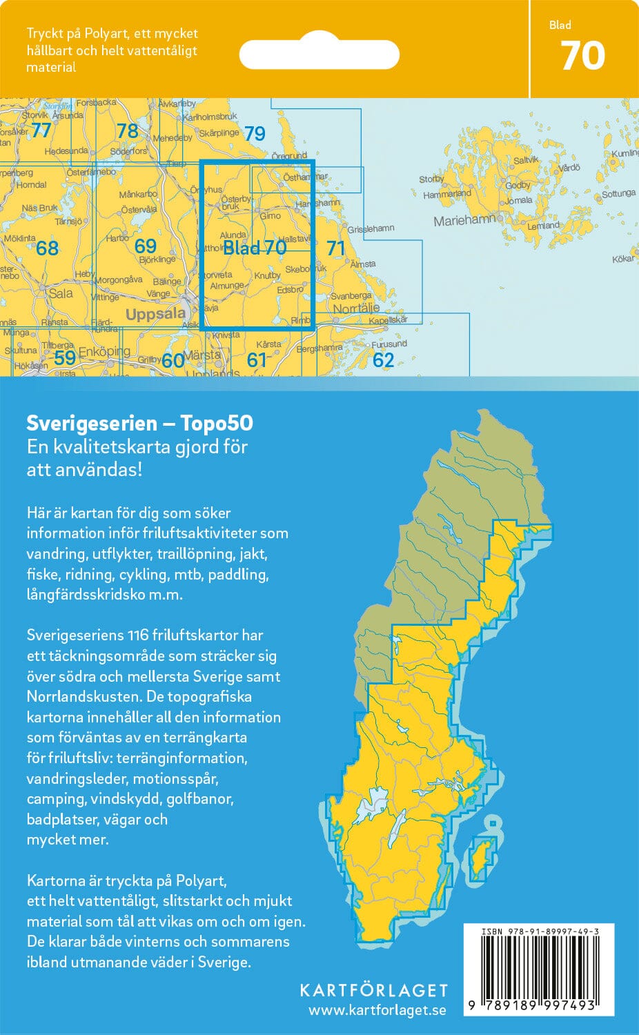 Carte topographique n° 70 - Gimo (Suède) | Norstedts - Sverigeserien carte pliée Norstedts 