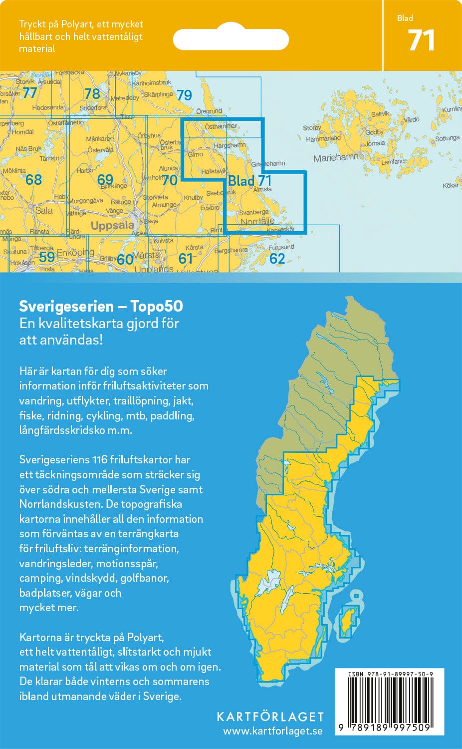 Carte topographique n° 71 - Hallstavik (Suède) | Norstedts - Sverigeserien carte pliée Norstedts 