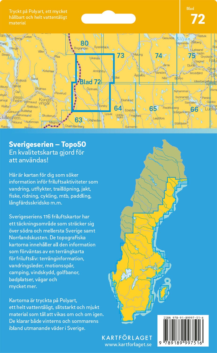 Carte topographique n° 72 - Torsby (Suède) | Norstedts - Sverigeserien carte pliée Norstedts 