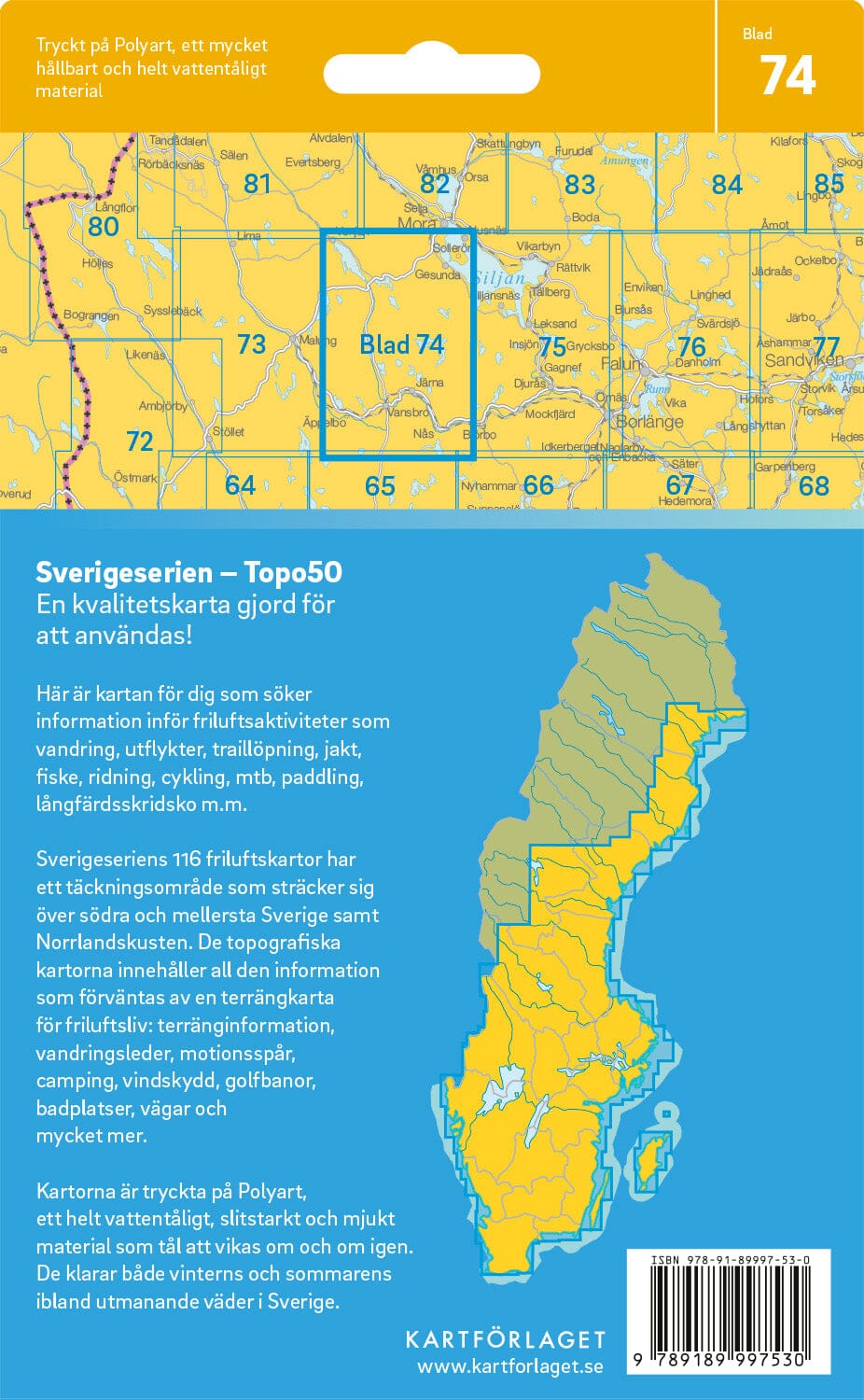 Carte topographique n° 74 - Vansbro (Suède) | Norstedts - Sverigeserien carte pliée Norstedts 
