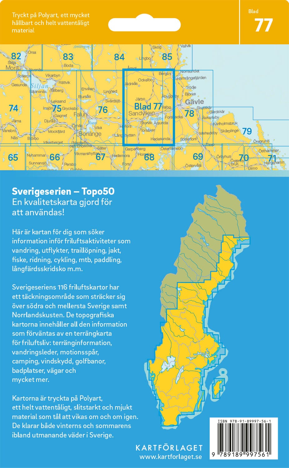 Carte topographique n° 77 - Sandviken (Suède) | Norstedts - Sverigeserien carte pliée Norstedts 