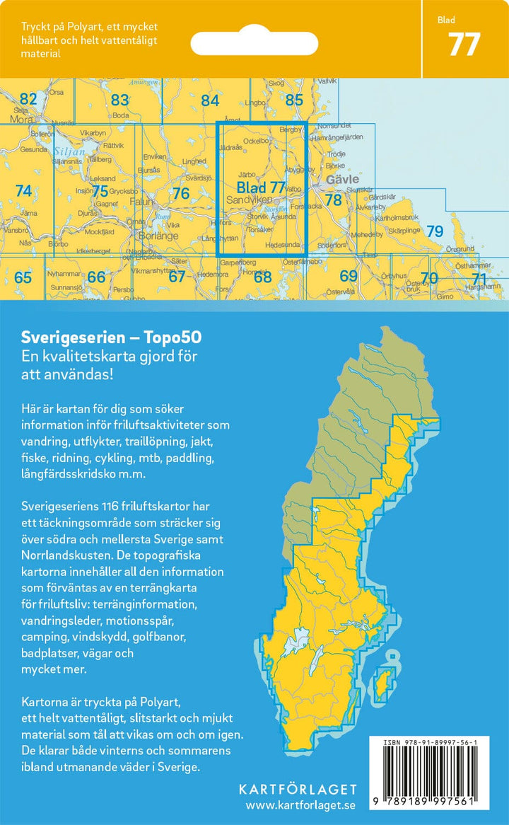 Carte topographique n° 77 - Sandviken (Suède) | Norstedts - Sverigeserien carte pliée Norstedts 